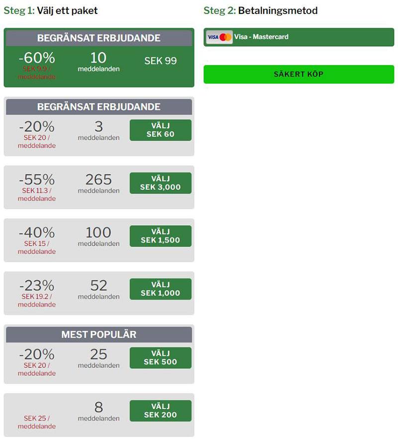 svensksexcontact.com: Pris / Kostnader & Betalningsmetoder (Hur mycket kostar Svensk Sex Contact? / Är Svensk Sex Contact gratis?)